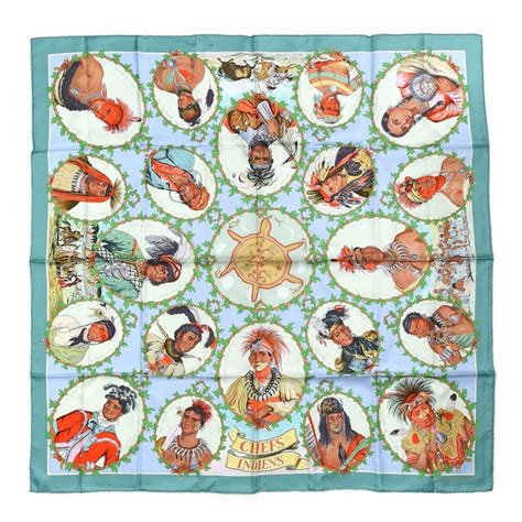 chief indian scarf hermes|HERMES Silk Chefs Indiens Scarf 90 Veronese Ciel Vert D.